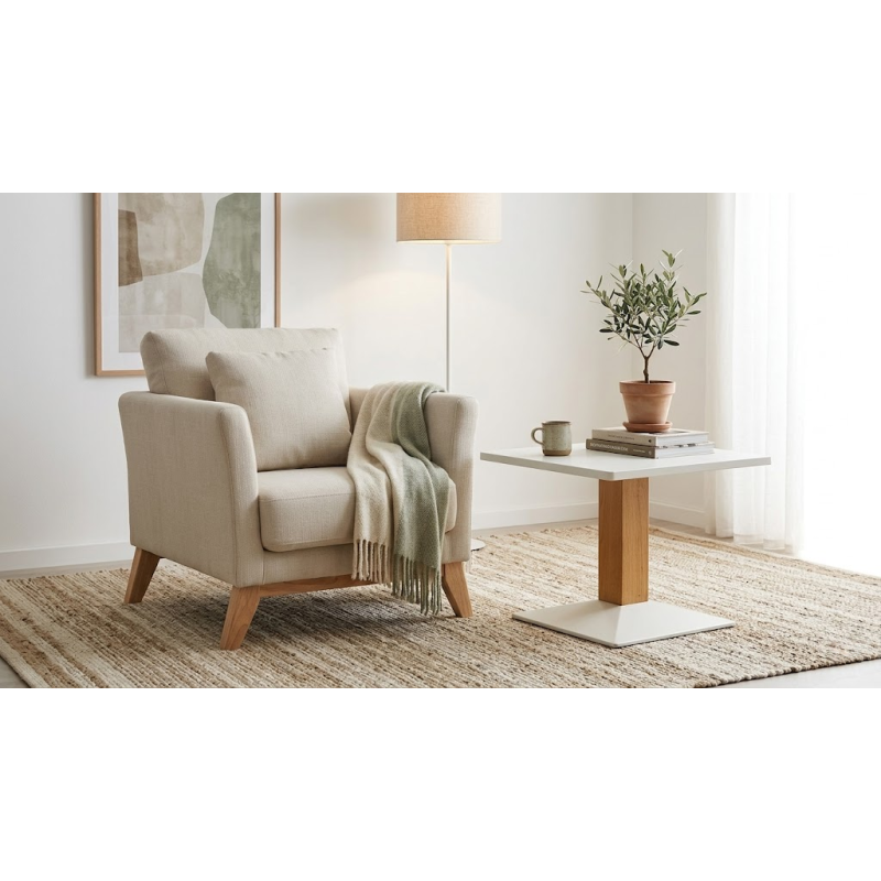 Location fauteuil scandinave beige